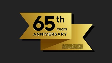 65 years anniversary logo with golden ribbon for booklet, leaflet, magazine, brochure poster, banner, web, invitation or greeting card. Vector illustrations.