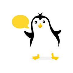 Penguin message bubble. Mascot cartoon vector illustration.