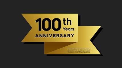 100 years anniversary logo with golden ribbon for booklet, leaflet, magazine, brochure poster, banner, web, invitation or greeting card. Vector illustrations. - obrazy, fototapety, plakaty