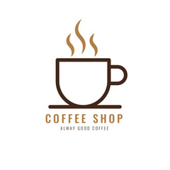 Coffee shop design logo. Hot cup of coffee concept. Vector illustration.