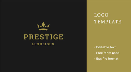 Minimalist golden jewelry crown monarchy insignia luxury logo decorative design vector - obrazy, fototapety, plakaty