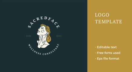 Elegant blonde woman stroking neck enjoy perfect skin care minimalist logotype place for text vector