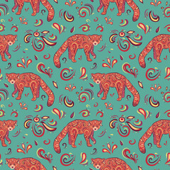 Naklejka premium Colorful vector seamless pattern of red panda. Decoration print for wrapping, wallpaper, fabric, textile.