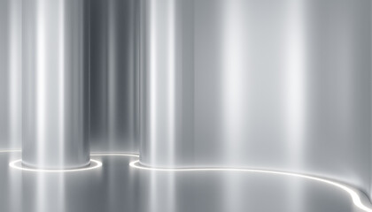 Elegant white futuristic curve empty interior with light and reflection. Future technology background concept. 3d rendering
