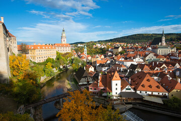 Fototapeta na wymiar Cesky Krumlov - oldtown city and river in Autumn, Czech Republic