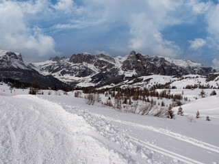 Fototapeta na wymiar Detail of the Snowy Peak of a Mountain of the Italian Dolomites