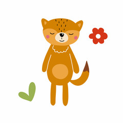 Obraz premium Cute fox. Forest character. Vector illustration isolated on white background for your design.