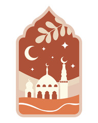 Islamic background in arabic arch frame. Boho style.