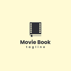 movie book logo design, film strip with book logo modern concept