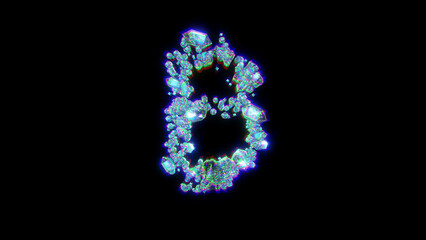 glitchy font of jewels with chromatic aberrance - bitcoin sign, isolated - object 3D rendering