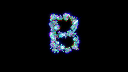 dichroic alphabet of gemstones with chromatic aberrations - letter B, isolated - object 3D illustration