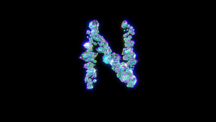 glitch alphabet of jewels with chromatic aberrations - letter N, isolated - object 3D illustration