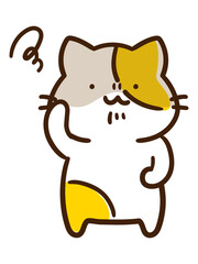 頭を悩ませるかわいいねこのデフォルメ手描きイラスト