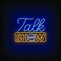 Talk Show Neon Sign On Brick Wall Background Vector