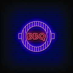 Barbeque Neon Sign On Brick Wall Background Vector