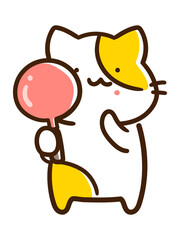 肌荒れを手鏡で確認するかわいいねこのデフォルメ手書きイラスト