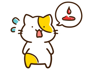 生理による出血を心配するかわいいねこのデフォルメ手書きイラスト