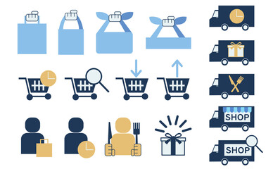 買い物・デリバリーのアイコン　ショップ系アイコンのセット