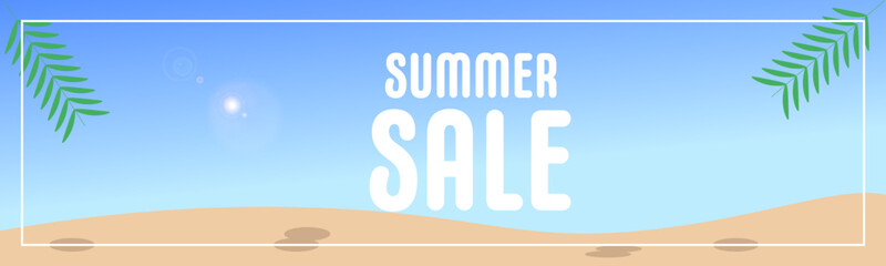 Summer sale banner. Sun, beach and Nature. Background and wallpaper. Tropical design 