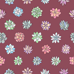 Seamless vector pattern of succulents. Background for greeting card, website, printing on fabric, gift wrap, postcard and wallpapers.	