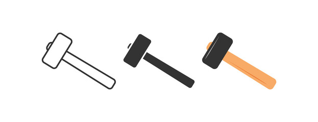 Sledgehammer icon. Big hammer with wooden handle symbol. Sign contruction tool vector. - obrazy, fototapety, plakaty