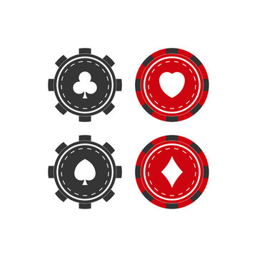 Poker chips with card icons. Gambling symbol. Sign games money vector.