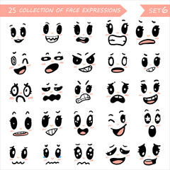 collection of emoticons, face expression feelings collection illustration and vector