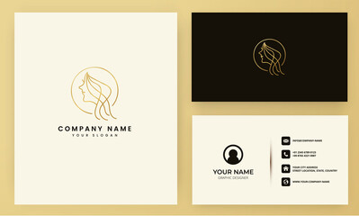 Line beauty face leaves logo design with business card template