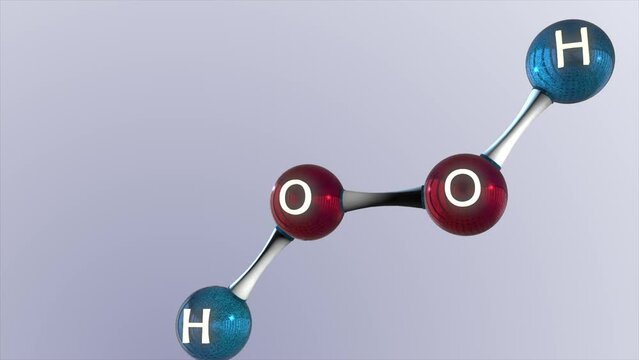 High quality CGI render of a scientific molecular model of a hydrogen peroxide molecule, with space on the left of screen to add information or data