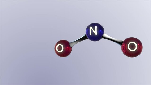 High quality CGI render of a scientific molecular model of a nitrogen dioxide molecule, with space on the left of screen to add information or data
