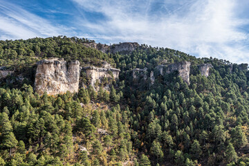 Fototapeta premium Panoramic view of the Serrania de Cuenca at Una in Spain. Hiking trails La Raya and El Escaleron in Una