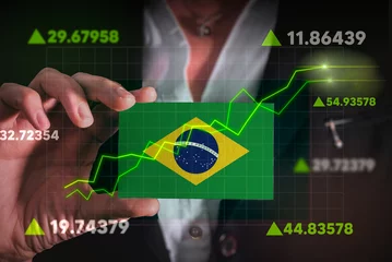 Photo sur Plexiglas Brésil Graph growing up in Front Of Brazil Flag. business state growing up concept. 