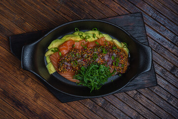 Ceviche- salmon salad. Great food for vegans