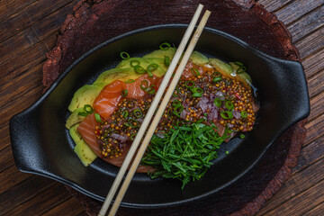 Ceviche- salmon salad. Great food for vegans