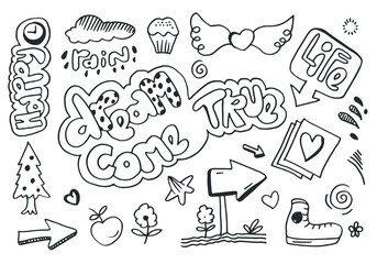 hand-drawn cute doodle set on white background. doodle design element.