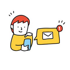 スマートフォンにメールが着信した人のイラスト