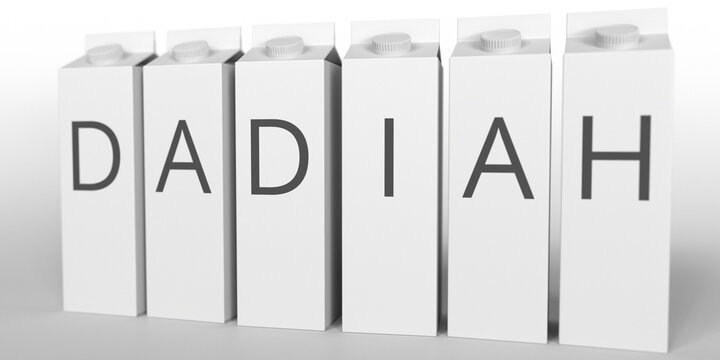 Recycled boxes with DADIAH text. 3D rendering