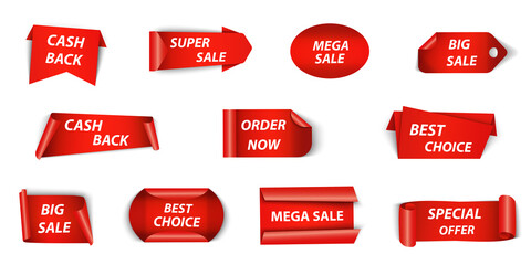 Color stickers with shadows and text. Advertising, labels, advertising banners, discounts. Vector promotion background. EPS 10.