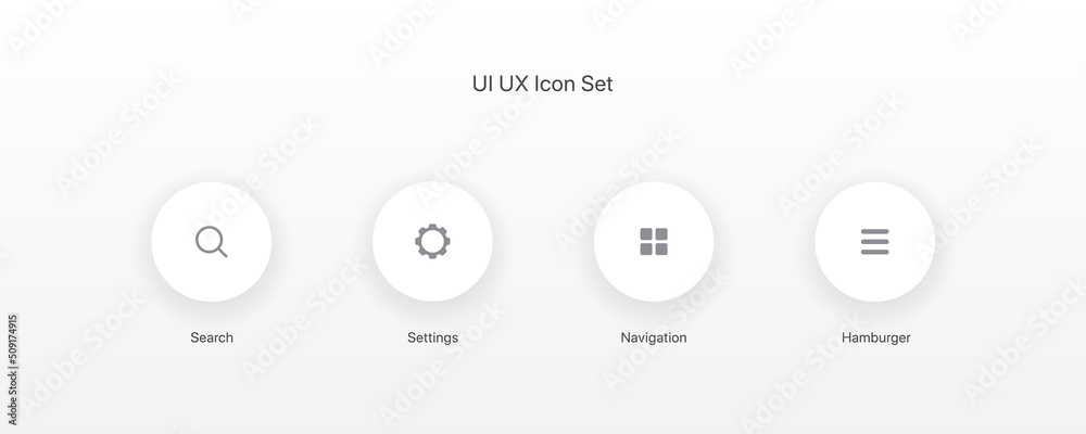 Aufkleber ui ux icon set. search, setting, navigation, hamburger menu icon. trendy flat style for graphic desi