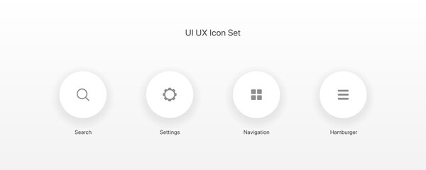 Fototapeta premium UI UX icon set. Search, setting, navigation, hamburger menu icon. Trendy Flat style for graphic design, UI, UX. Mobile application icon set.