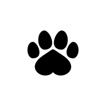 Dog paw print icon with heart. Silhouette. Isolated vector illustration on white background.