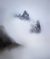 Misty peaks in the mountains of Julian Alps