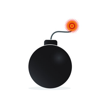 Bom icon in flat design. Vector illustration. Burning bomb, isolated on white background