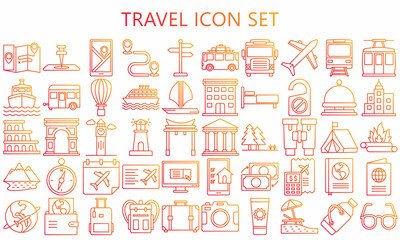 Tour and travel icon set. Contains such Icons as World Map, Connections, Global Business. Used for modern concepts, web, UI, UX kit and applications. vector EPS 10 ready to convert to SVG.