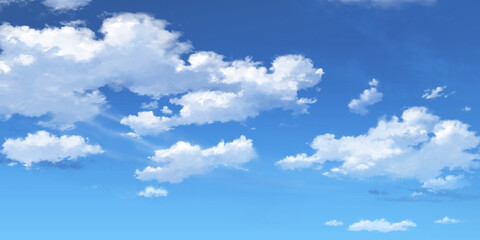 Clouds in a Clear Sky 02, Anime background, 2D Illustration.	
