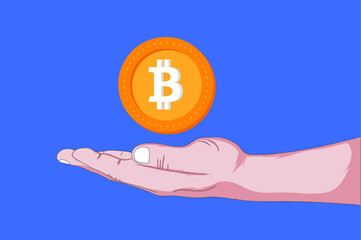 Bitcoin in hand vector design.  