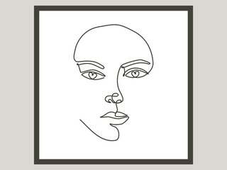 One line face. Minimalist continuous linear sketch woman face. Female portrait black white artwork outline vector hand drawn illustration. Modern art girl head for beauty salon logo