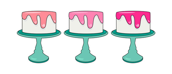 Set of birthday cakes in pink colors