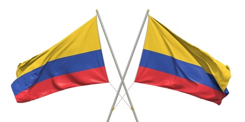 Isolated flags of Colombia on light background. 3D rendering