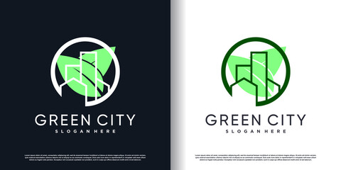 Building logo design with nature concept Premium Vector